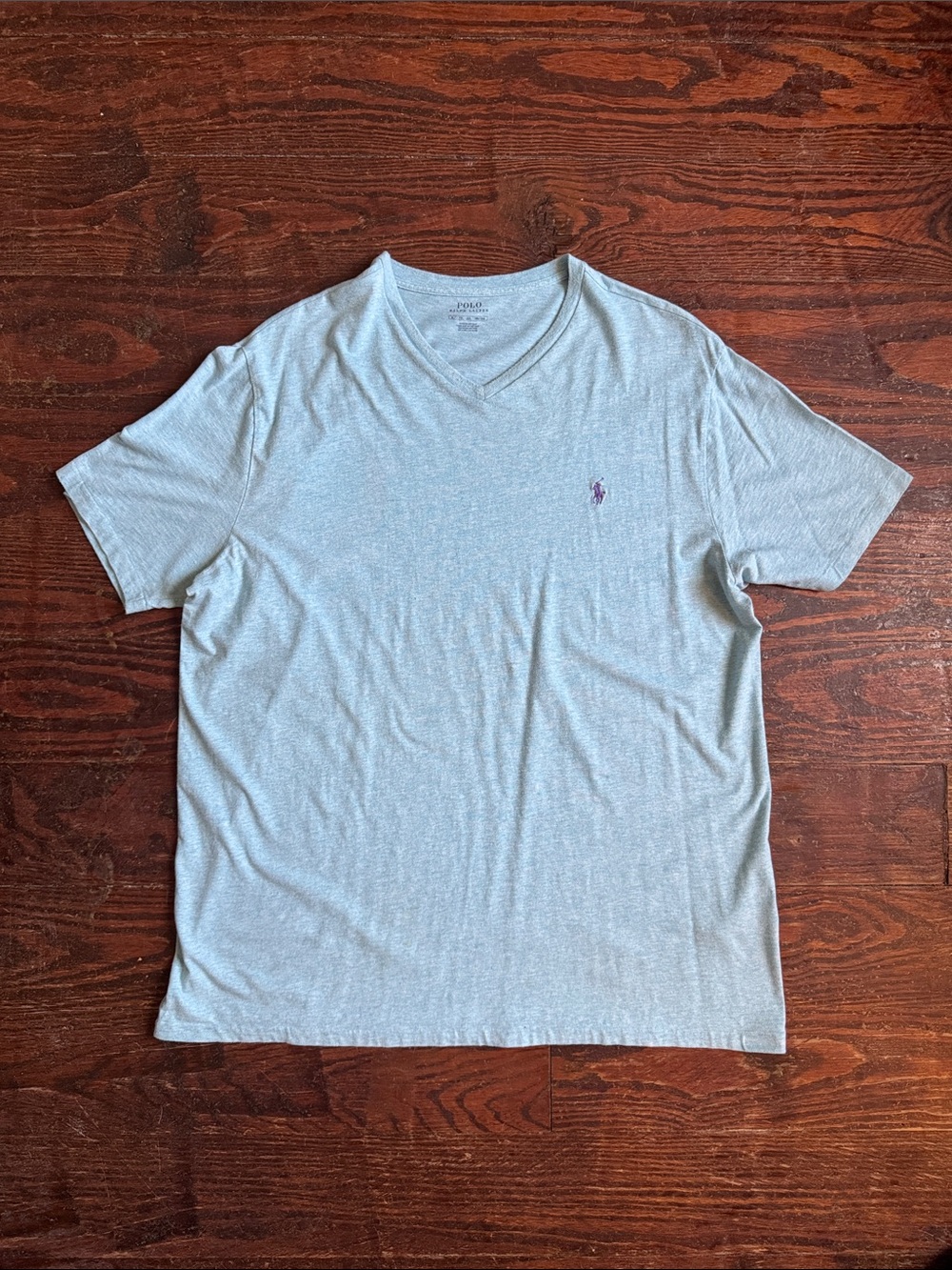 Polo by Ralph Lauren Light Blue V-Neck Tee with Purple Pony XL